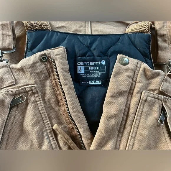Carhartt Women’s Size Small Tall Loose Fit Tan Insulated Overalls - Picture 3 of 3